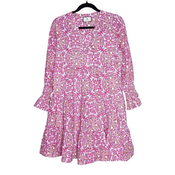 TUCKERNUCK Pomander Place Kenzo Mini Dress Pink Orange Block Print Women's S - Picture 2 of 15